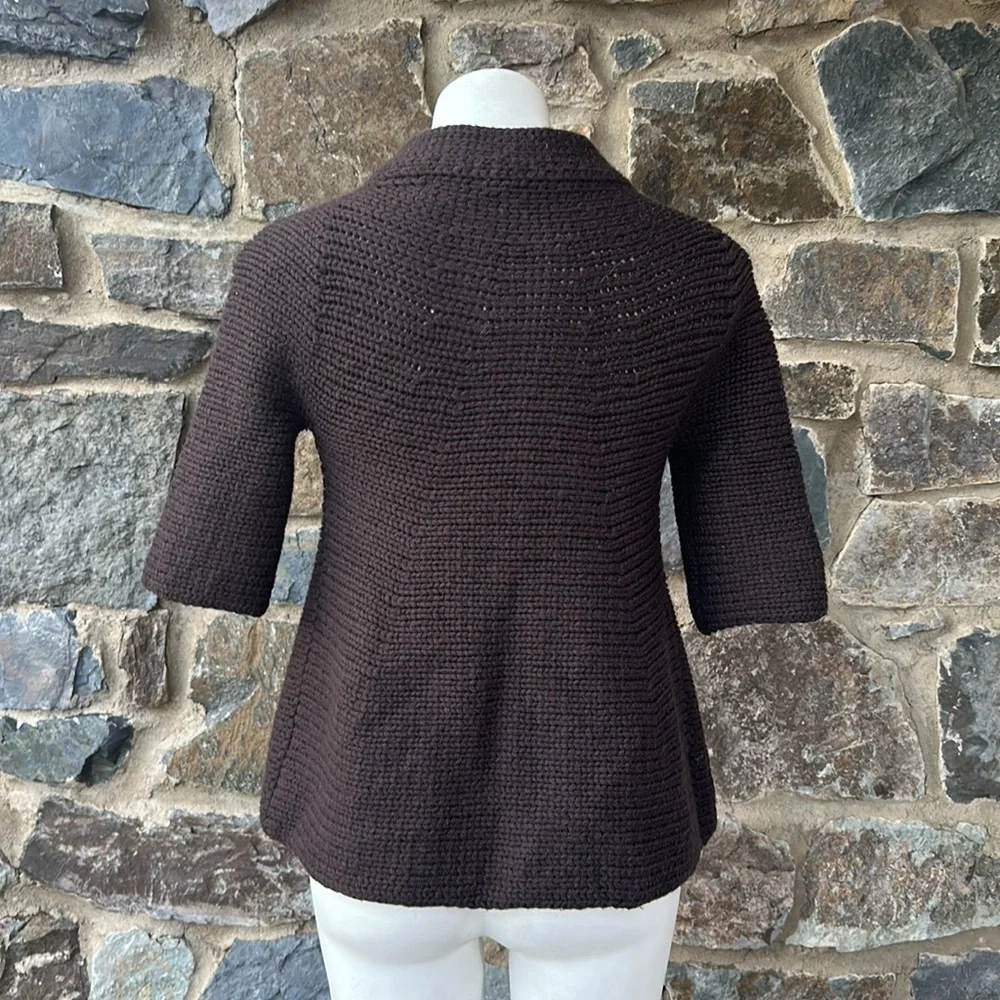 Vince Chunky Knit Wool Blend Mock Neck Cardigan Sweater in Brown Size Small - Picture 4 of 6
